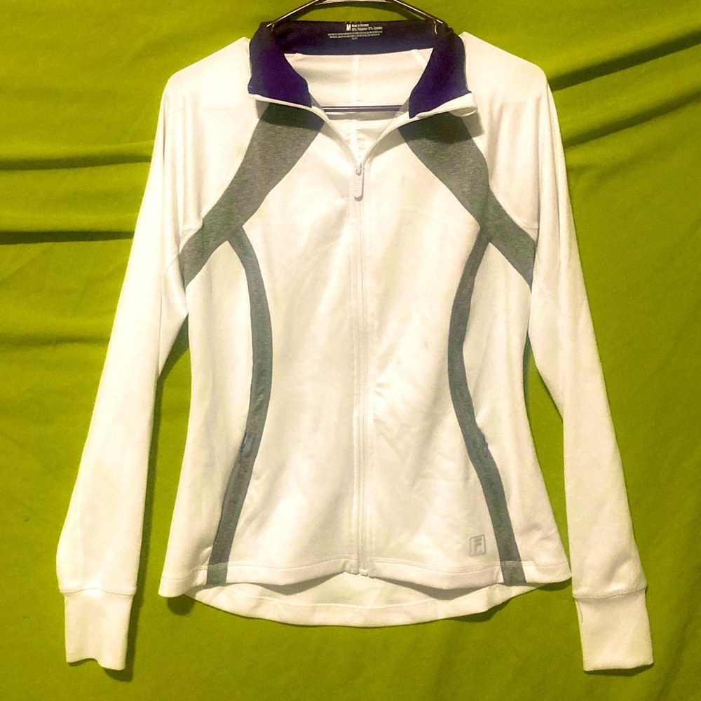 White full zip Fila athletic jacket top